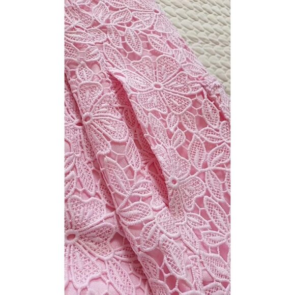 Women's Embroidery Sleeveless Lace Hollow Out Mini Dress Short Skirt Pink Size L - Picture 7 of 9